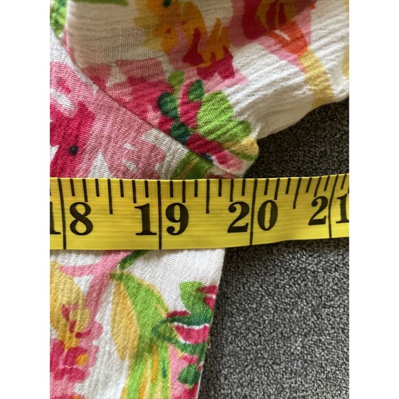 J Crew Tunic Top Size M Red Pink Floral Crepe V Neck 3/4 Length Sleeve Blouse - Picture 7 of 9